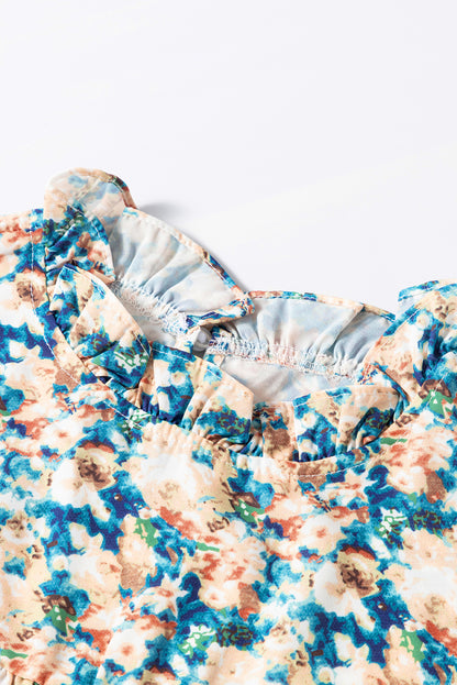 Floral mock neck blouse - sky blue