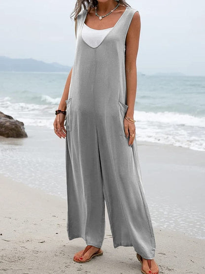 Full Size Wide Strap Jumpsuit with Pockets.