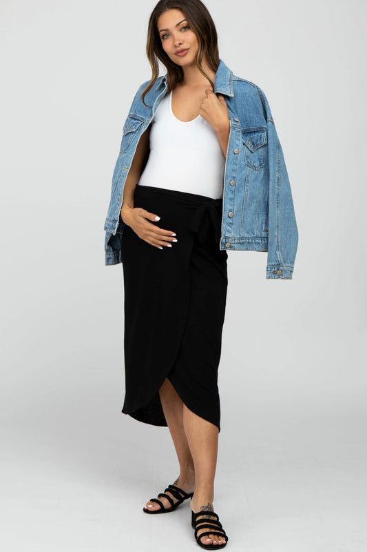 Black Wrap Maternity Midi Skirt PinkBlush