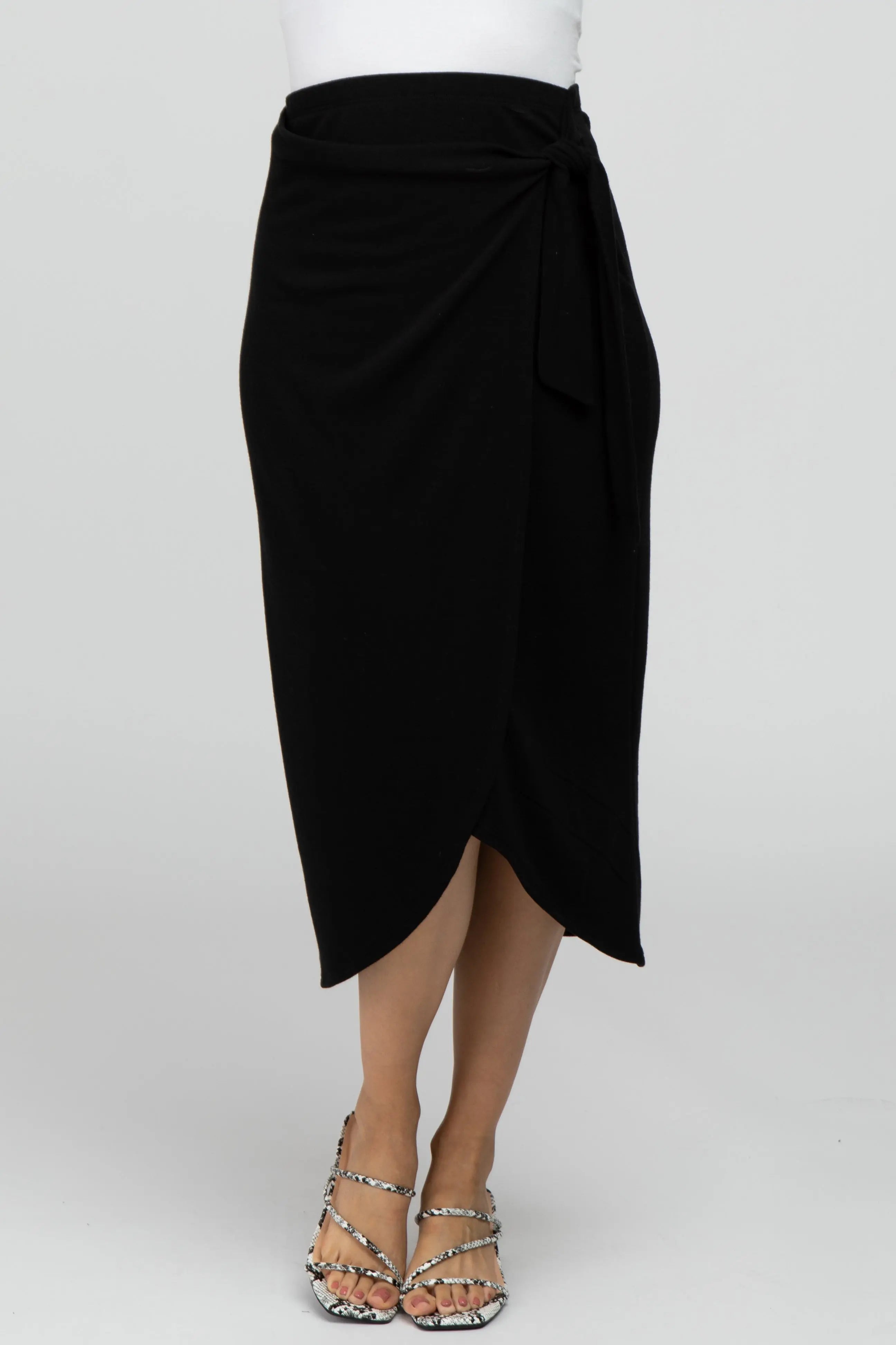 Black Wrap Midi Skirt PinkBlush