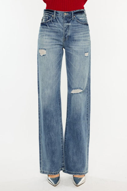 Kancan Distressed High Waist Bootcut Jeans.