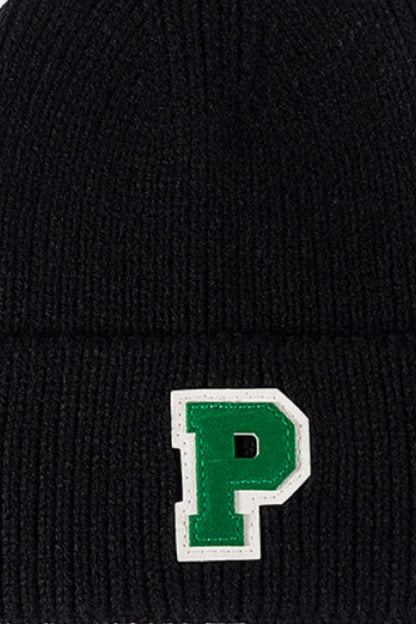 Letter Patch Cuffed Knit Beanie.