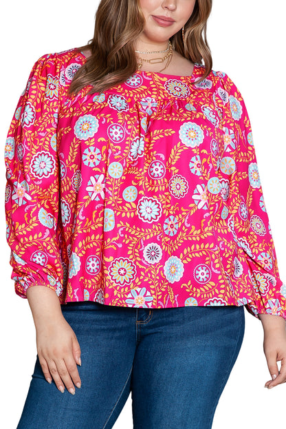 Floral charm plus size blouse with square neckline