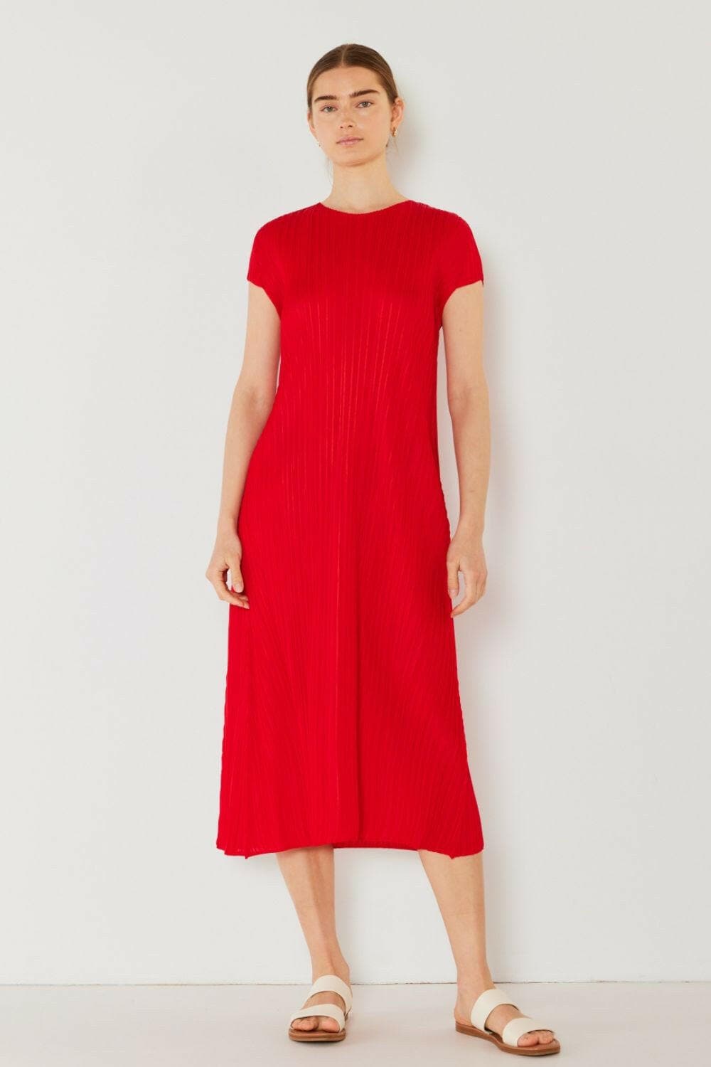 Marina West Swim Pleated Cap Sleeve A-Line Dress.