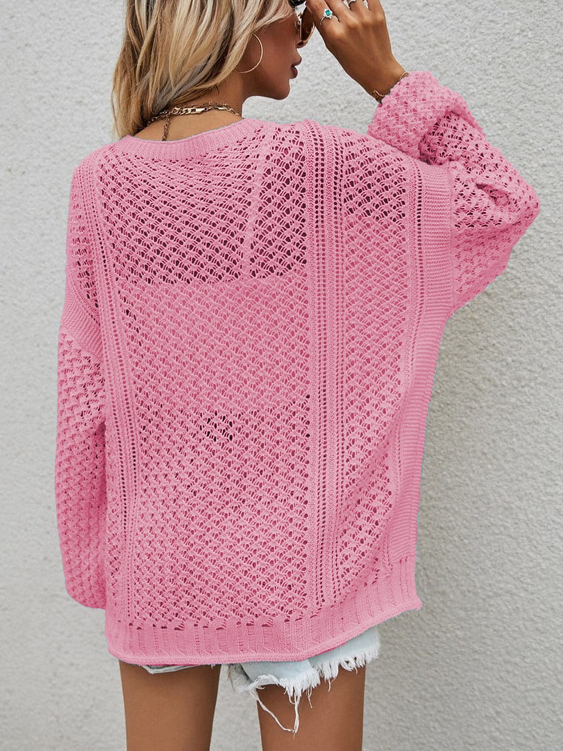 Openwork Button Front Cardigan.