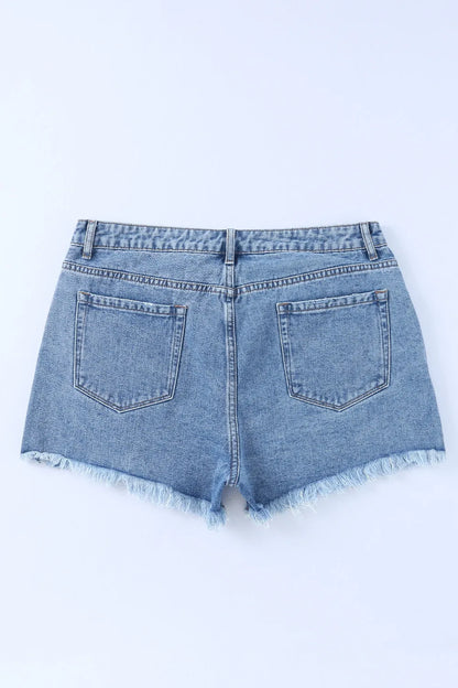 Crossover Cutie High Rise Distressed Denim Shorts