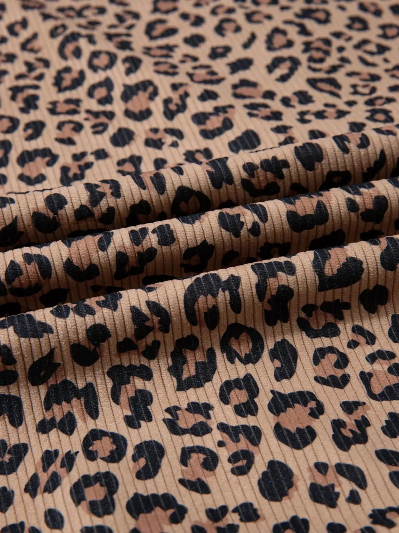 Ribbed Leopard Print Contrast Collar Zip Hoodie Simply Love