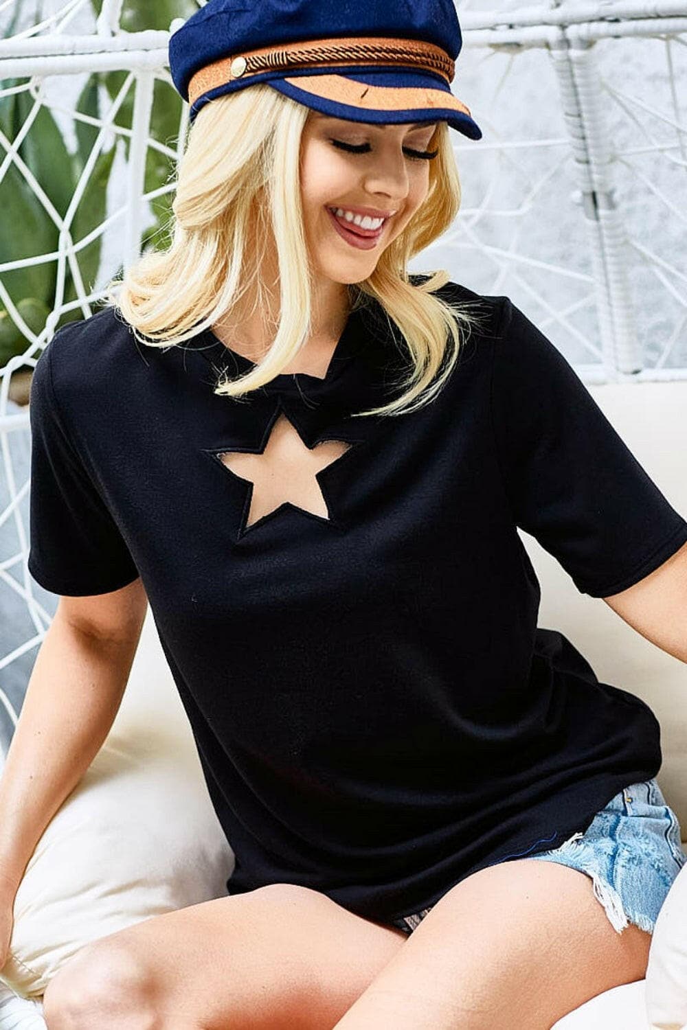 BiBi Star Cutout Short Sleeve T-Shirt.