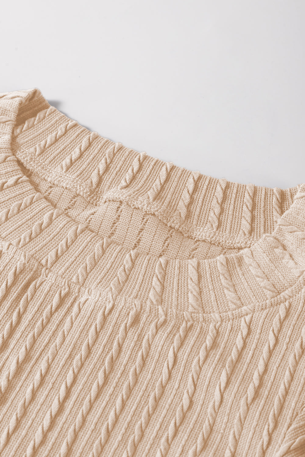 Beige Textured Knit Flutter Sleeve Blouse