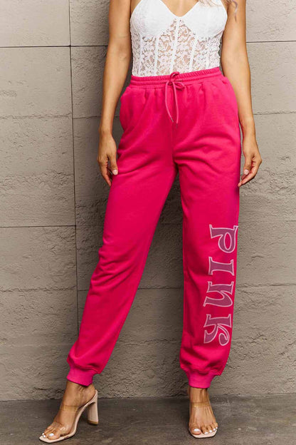 Simply Love Full Size PINK Graphic Sweatpants.