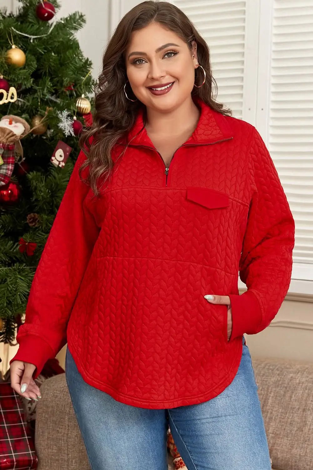 Tomato red plus size pullover - Love Salve 