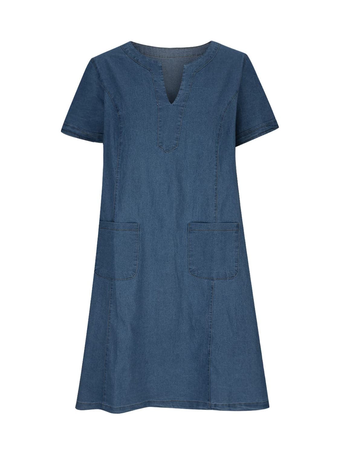 Chic notched short sleeve denim dress with pockets