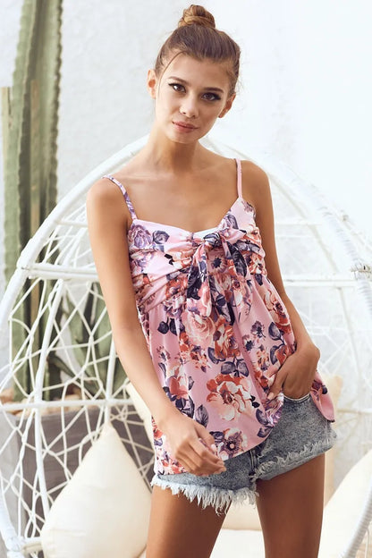 BiBi Floral Printed Jersey Knit with Tie Ribbon Front - Love Salve 