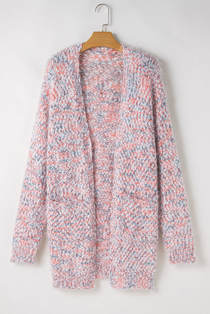 Trendy pink confetti open front cardigan for effortless layering