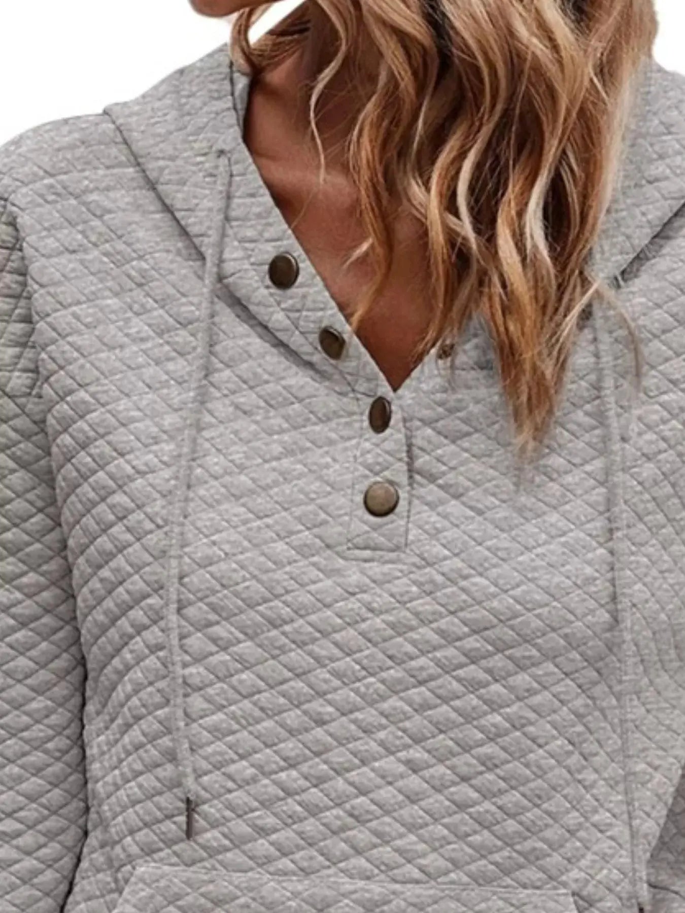 Drawstring Textured Dropped Shoulder Hoodie Simply Love