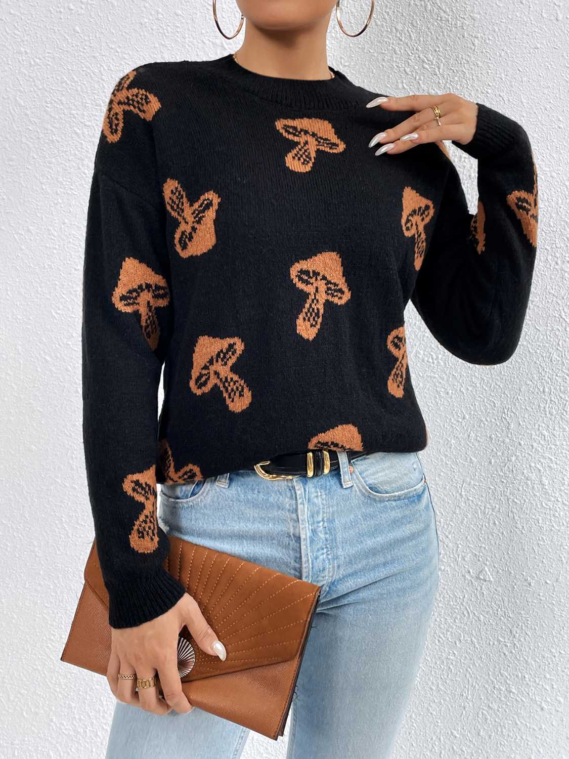 Patterned Drop Shoulder Sweater.