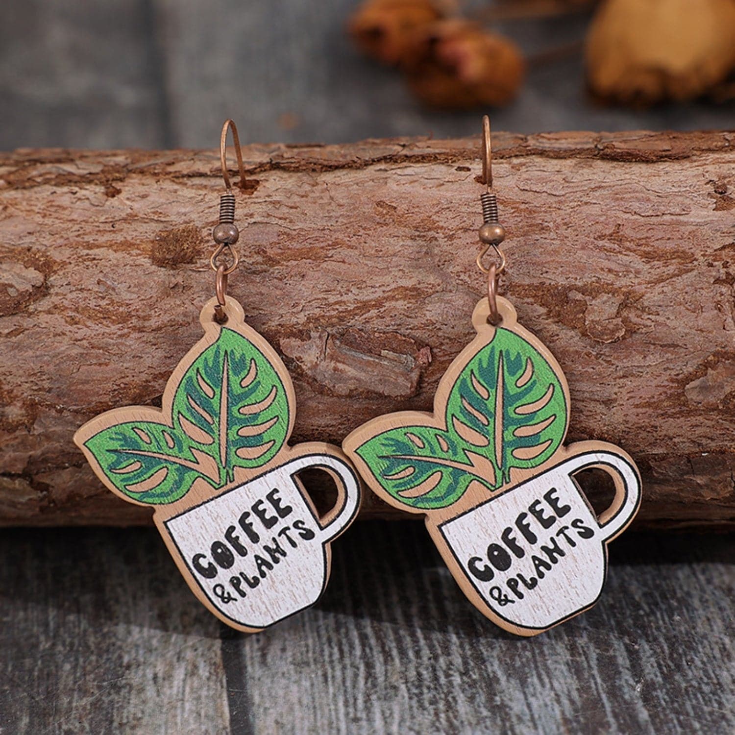 Wooden Alloy Dangle Earrings.