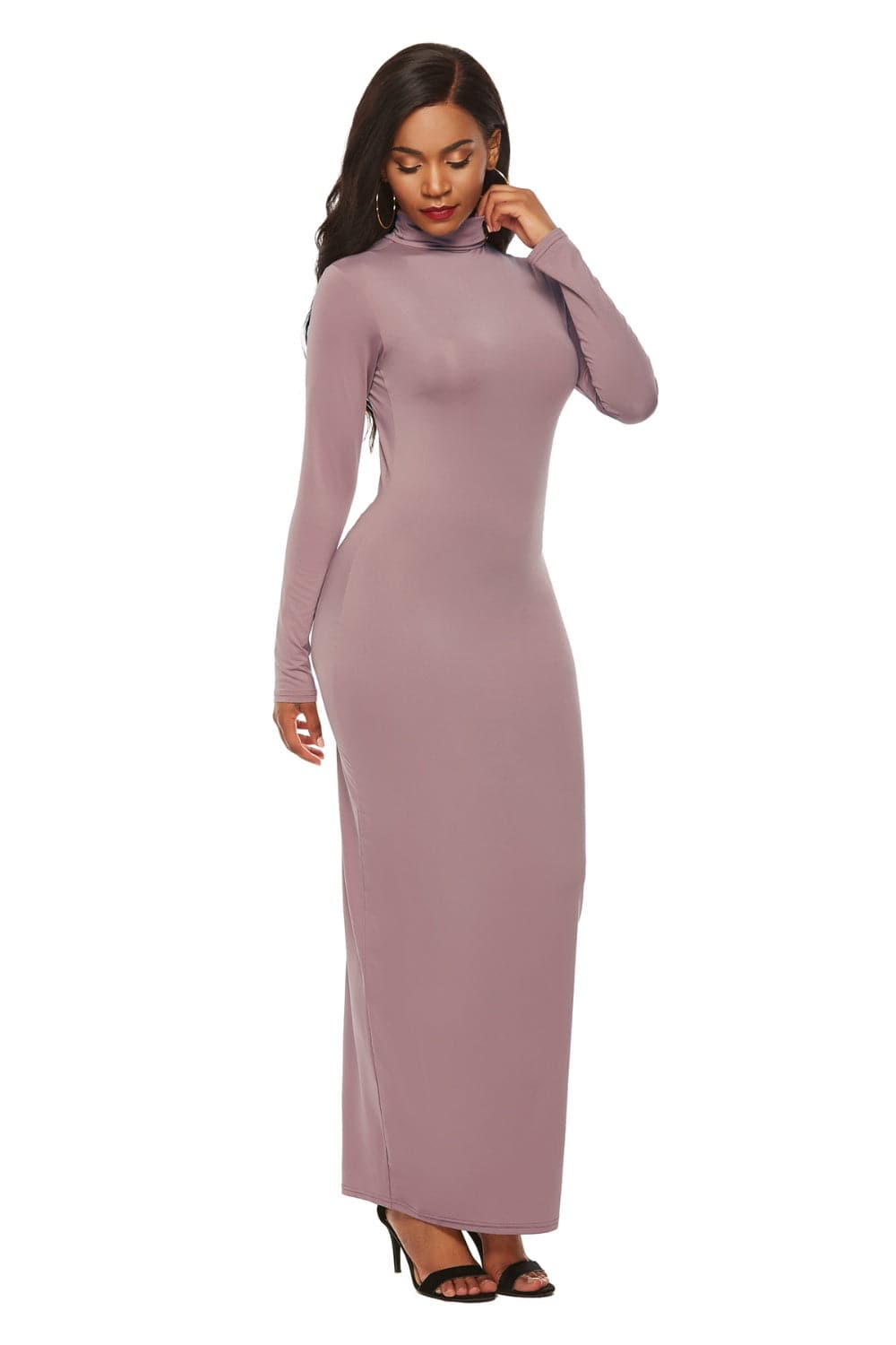 Mock Neck Long Sleeve Maxi Slim Dress.