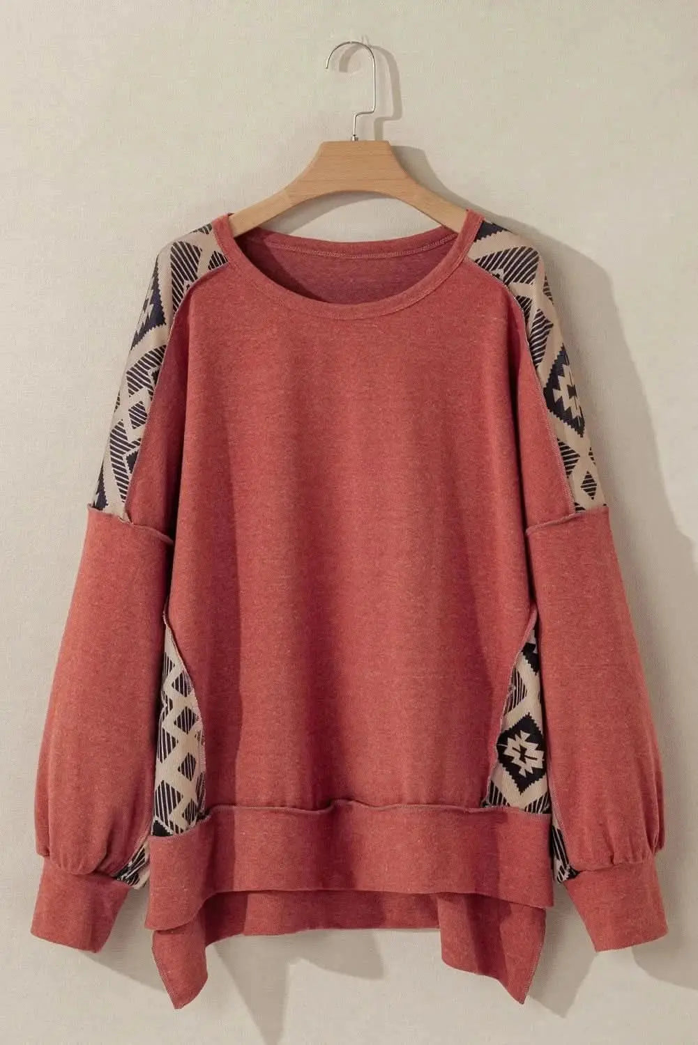 Plus Size Geometric Round Neck Long Sleeve Sweatshirt - Love Salve 