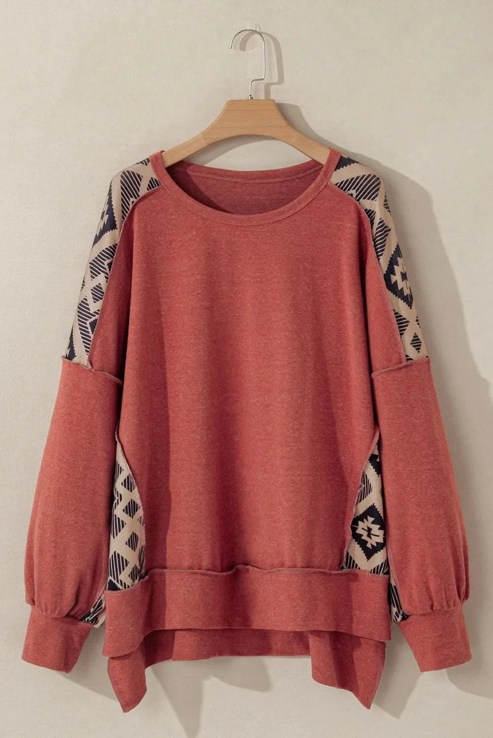 Plus Size Geometric Round Neck Long Sleeve Sweatshirt