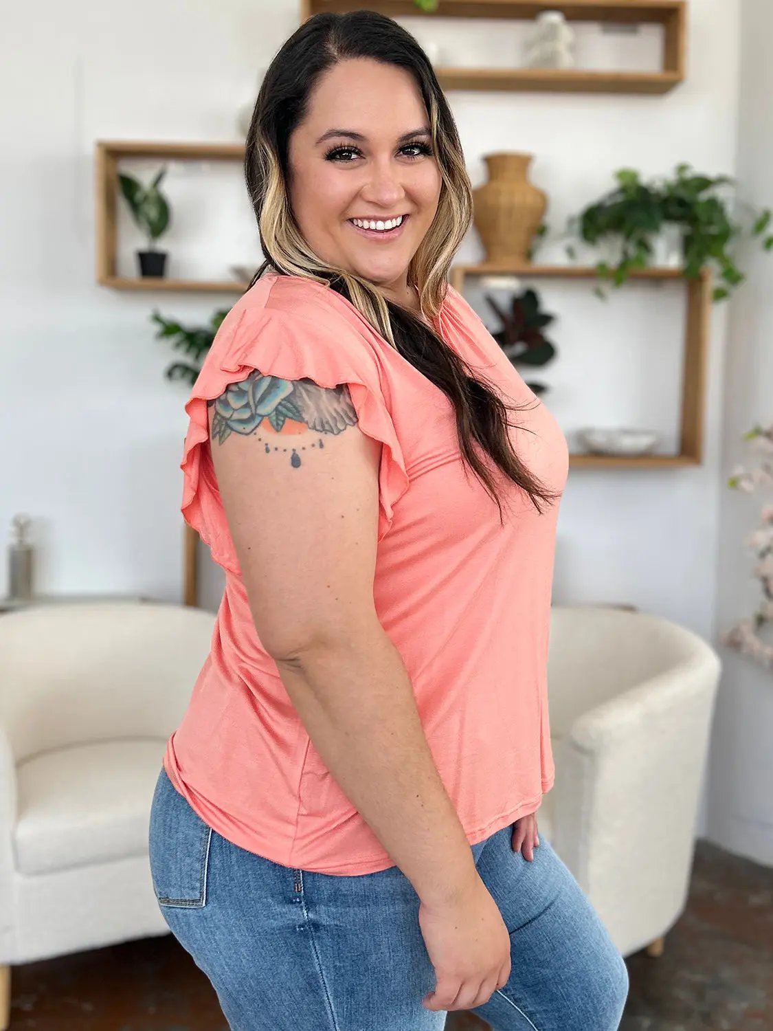 Basic Bae Full Size Bamboo Notched Ruffled Short Sleeve T-Shirt - Love Salve