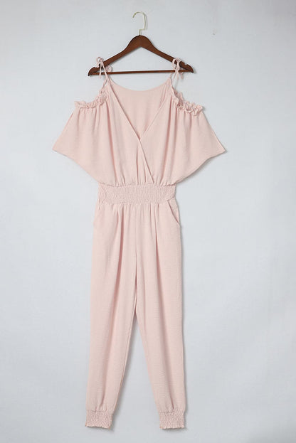 Frill Surplice Cold Shoulder Jumpsuit.