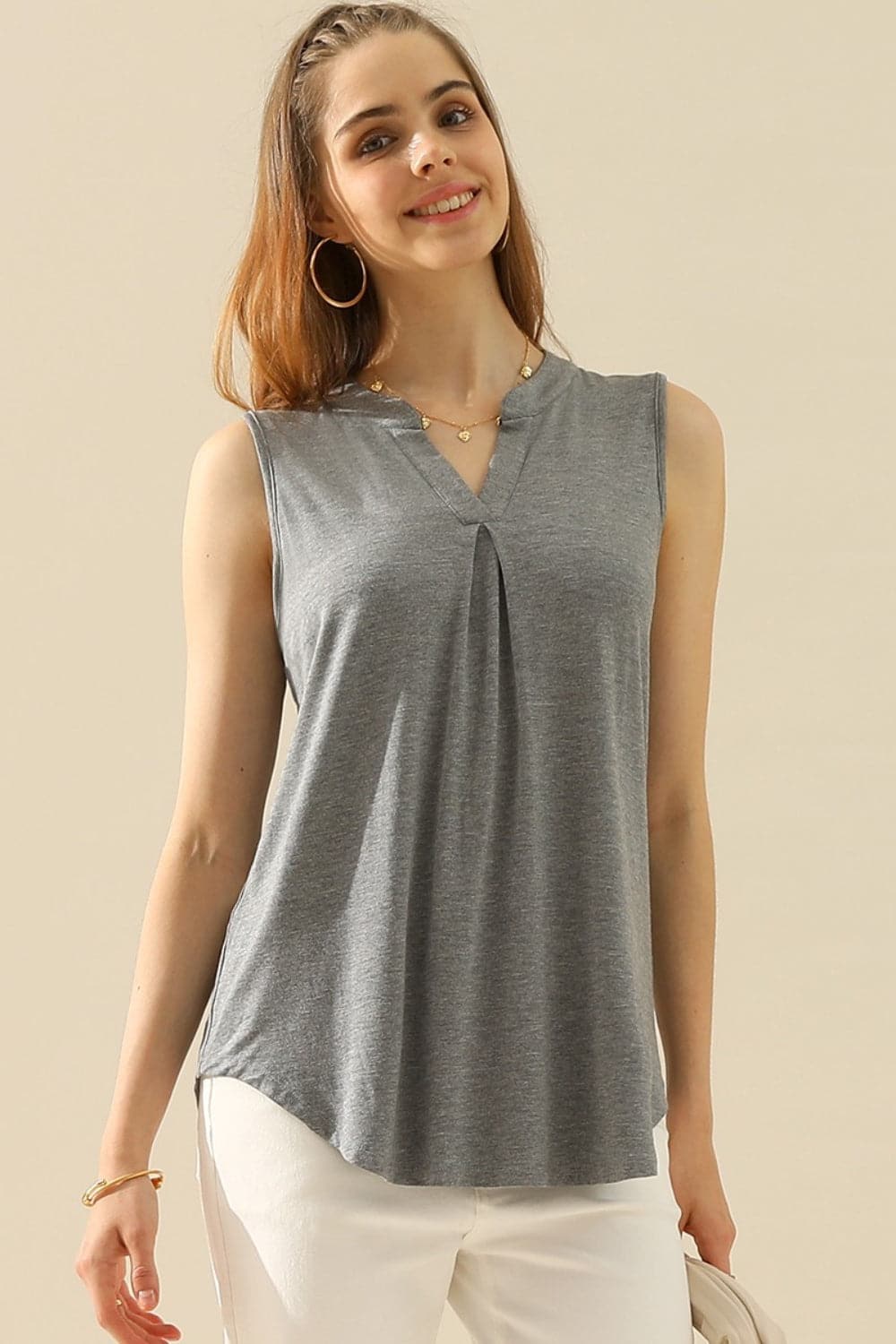 Ninexis Full Size Notched Sleeveless Top.