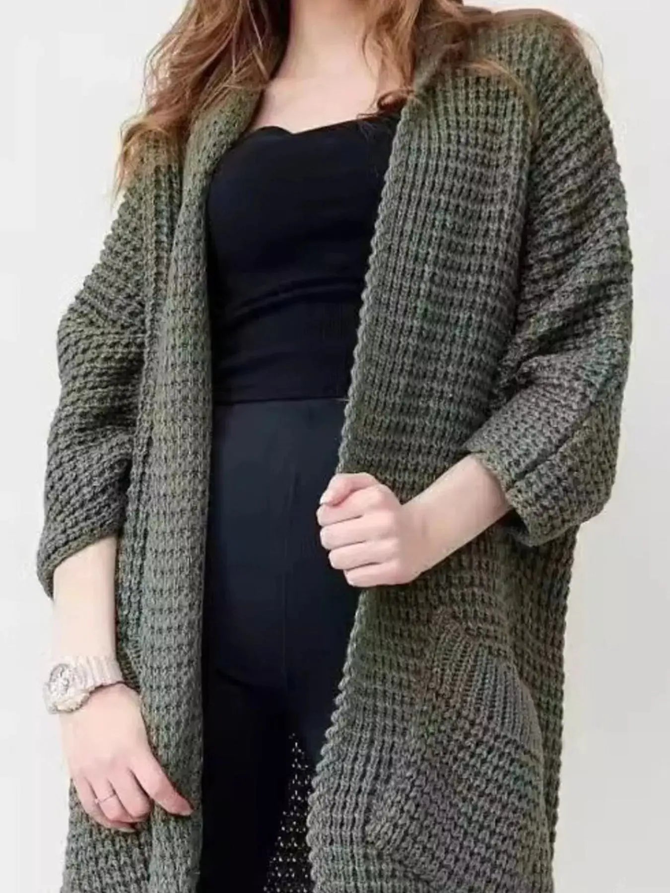Full Size Chunky Knit Open Front Cardigan Plus Size Simply Love