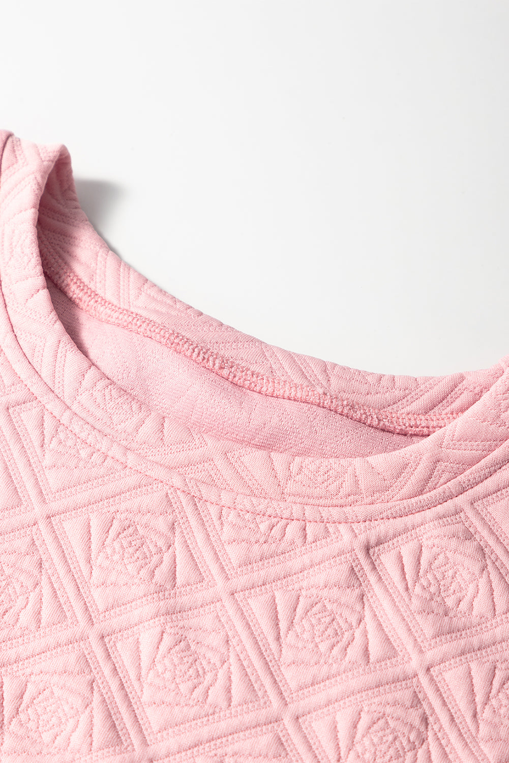 Light Pink Pearl Embellished Flower Textured T Shirt For Women