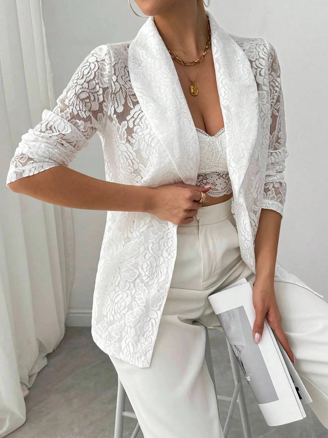 Chic Sheer Lace Lapel Blazer Coco’s Tee Boutique