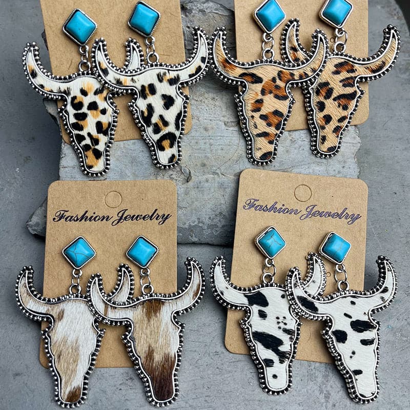 Turquoise bull charm dangle earrings