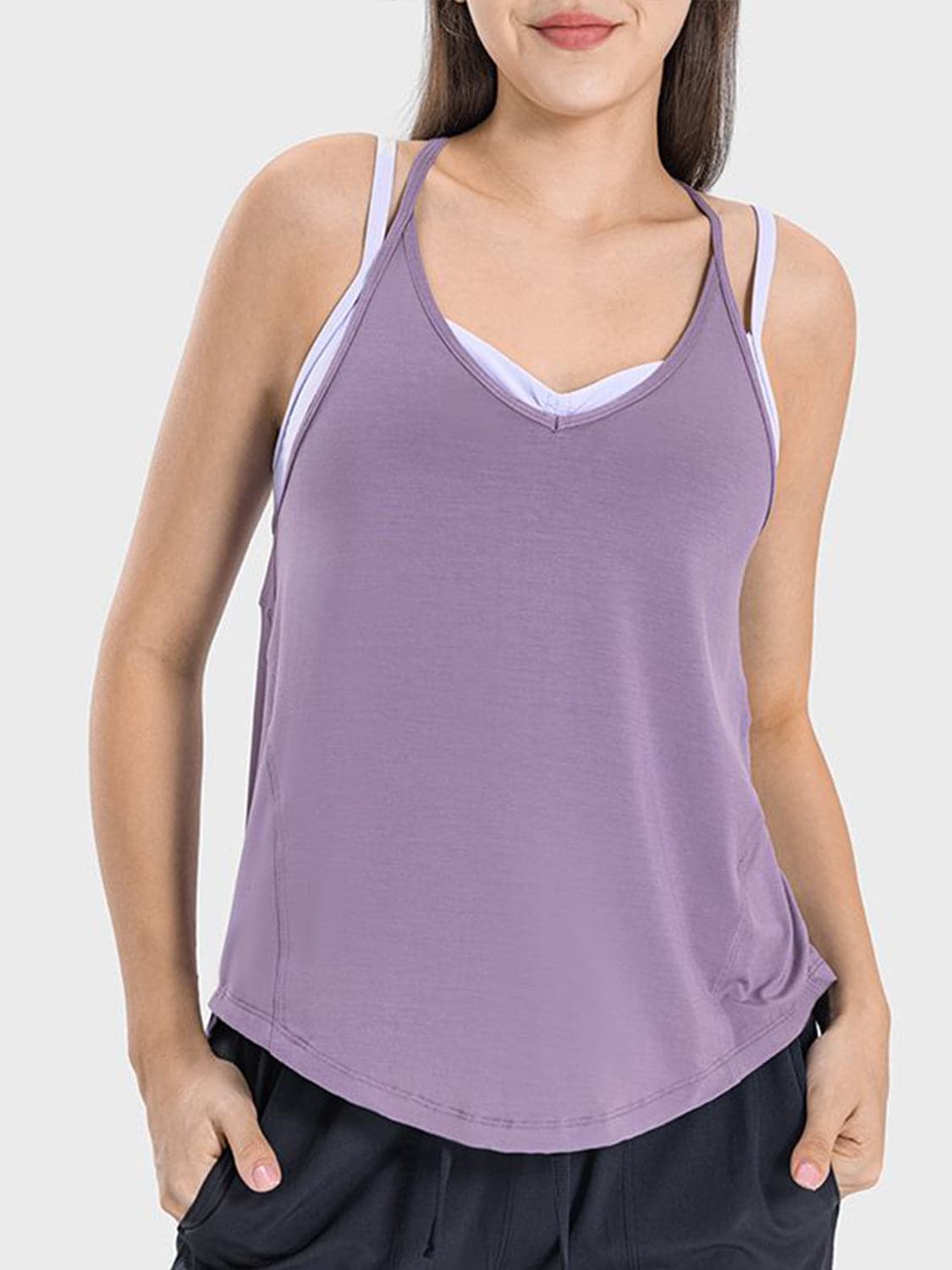 Slit Spaghetti Strap Scoop Neck Active Cami.