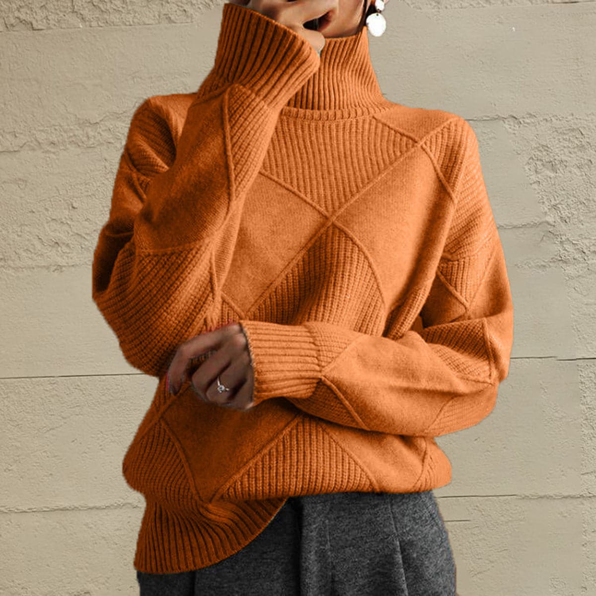 Geometric Turtleneck Long Sleeve Sweater.