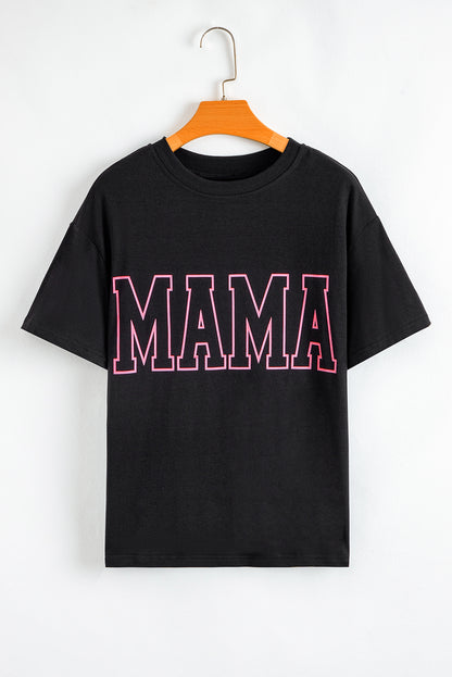 Black MAMA Letter Graphic Neon T Shirt for Stylish Moms