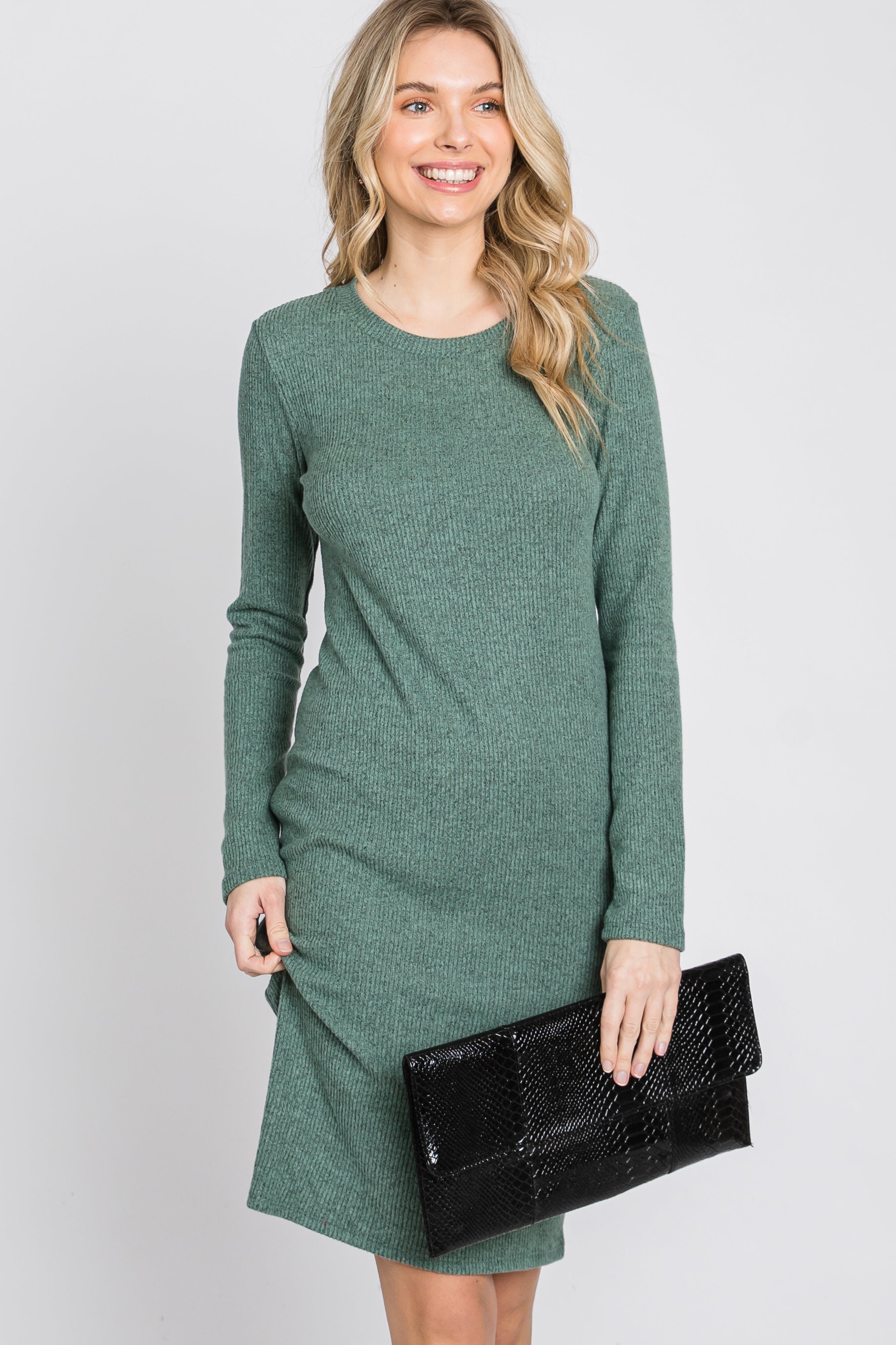 Light Olive Knit Long Sleeve Dress PinkBlush