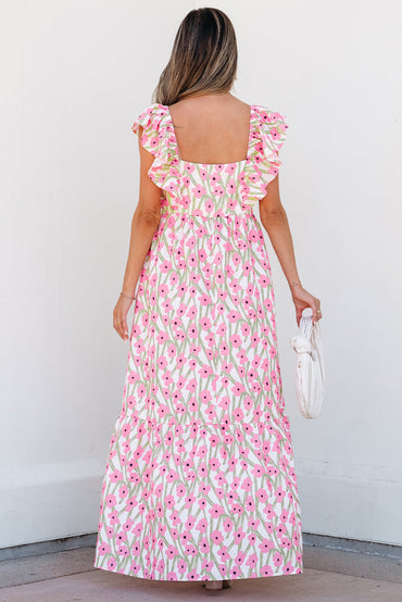 Angelica Floral Ruffled Strap Maxi Dress - Love Salve 