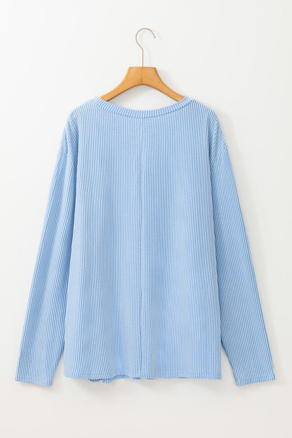 Myosotis textured long sleeve plus size T-shirt with pocket detail