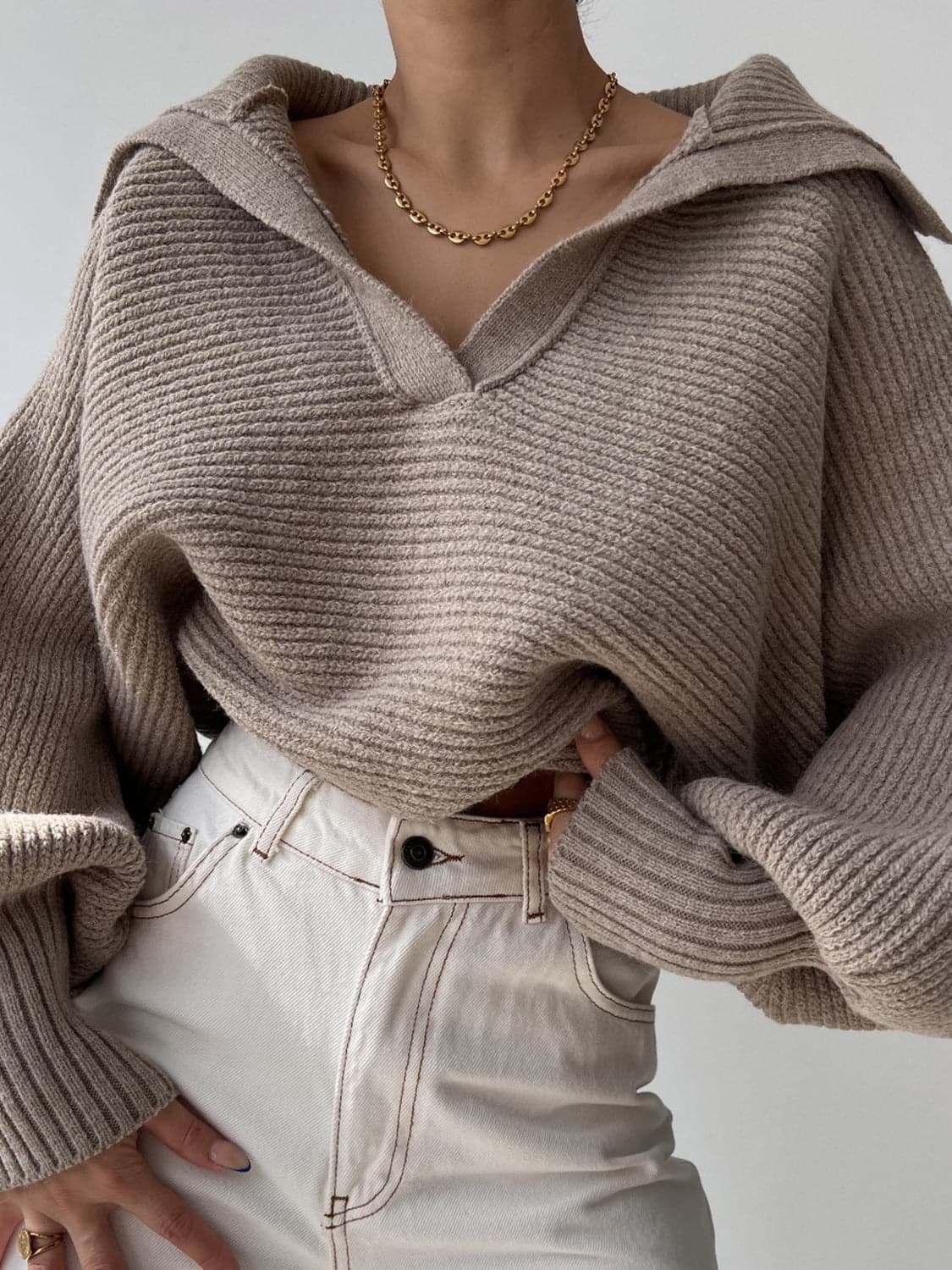 Johnny Collar Long Sleeve Sweater.