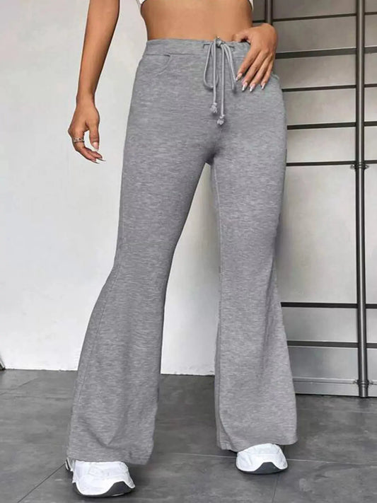 Full Size Casual Drawstring High Waist Flare Pants Plus Size Simply Love