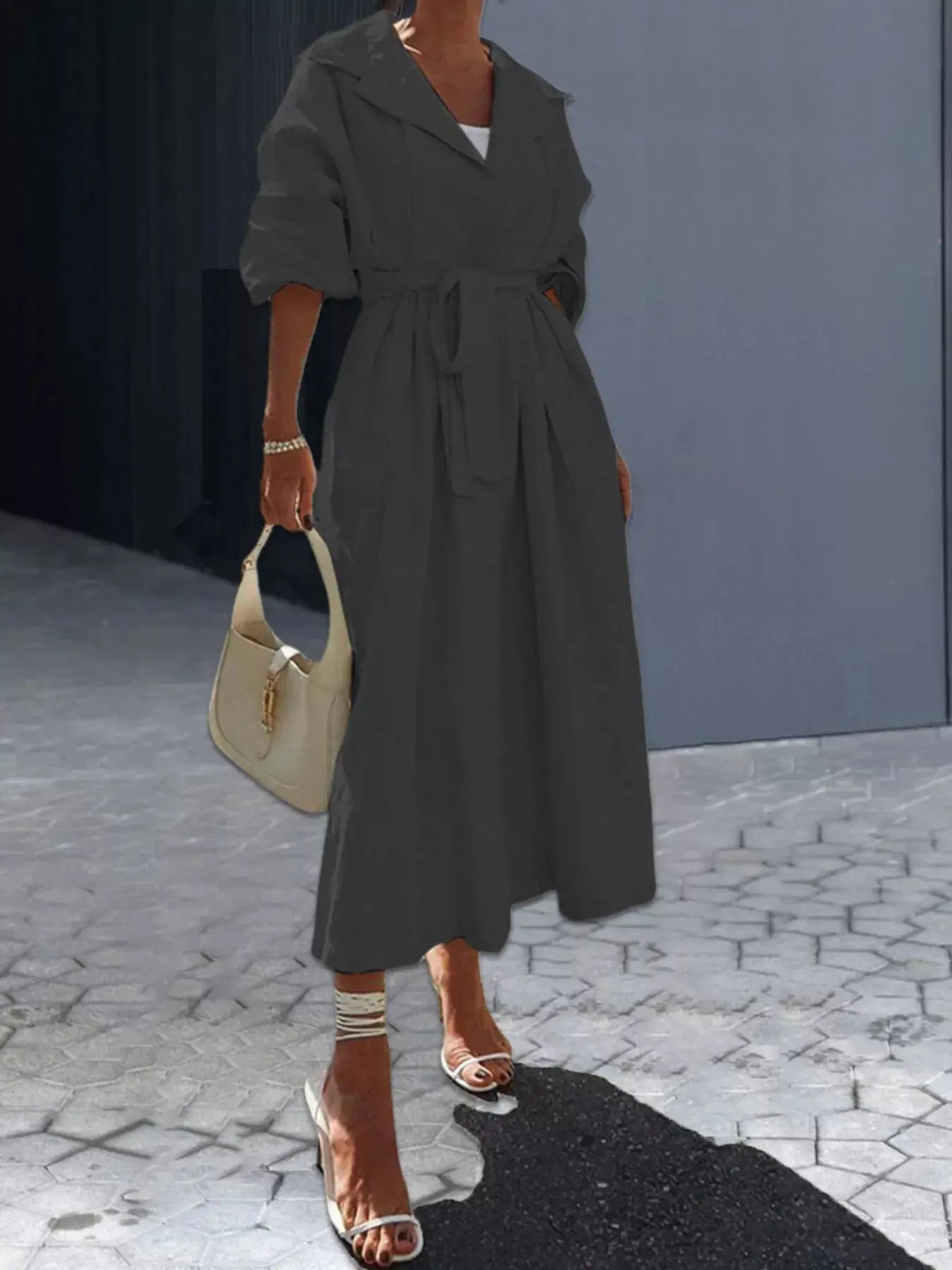 Tie Waist Midi Shirt Dress Simply Love