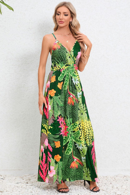 Printed Surplice Maxi Cami Dress.