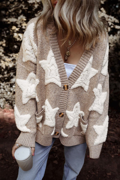 Star Button Up Long Sleeve Cardigan.