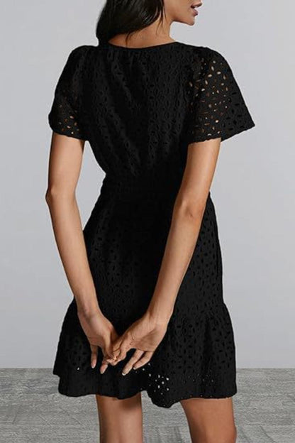 Sheer Eyelet Mini Dress With Sleeves For Effortless Elegance