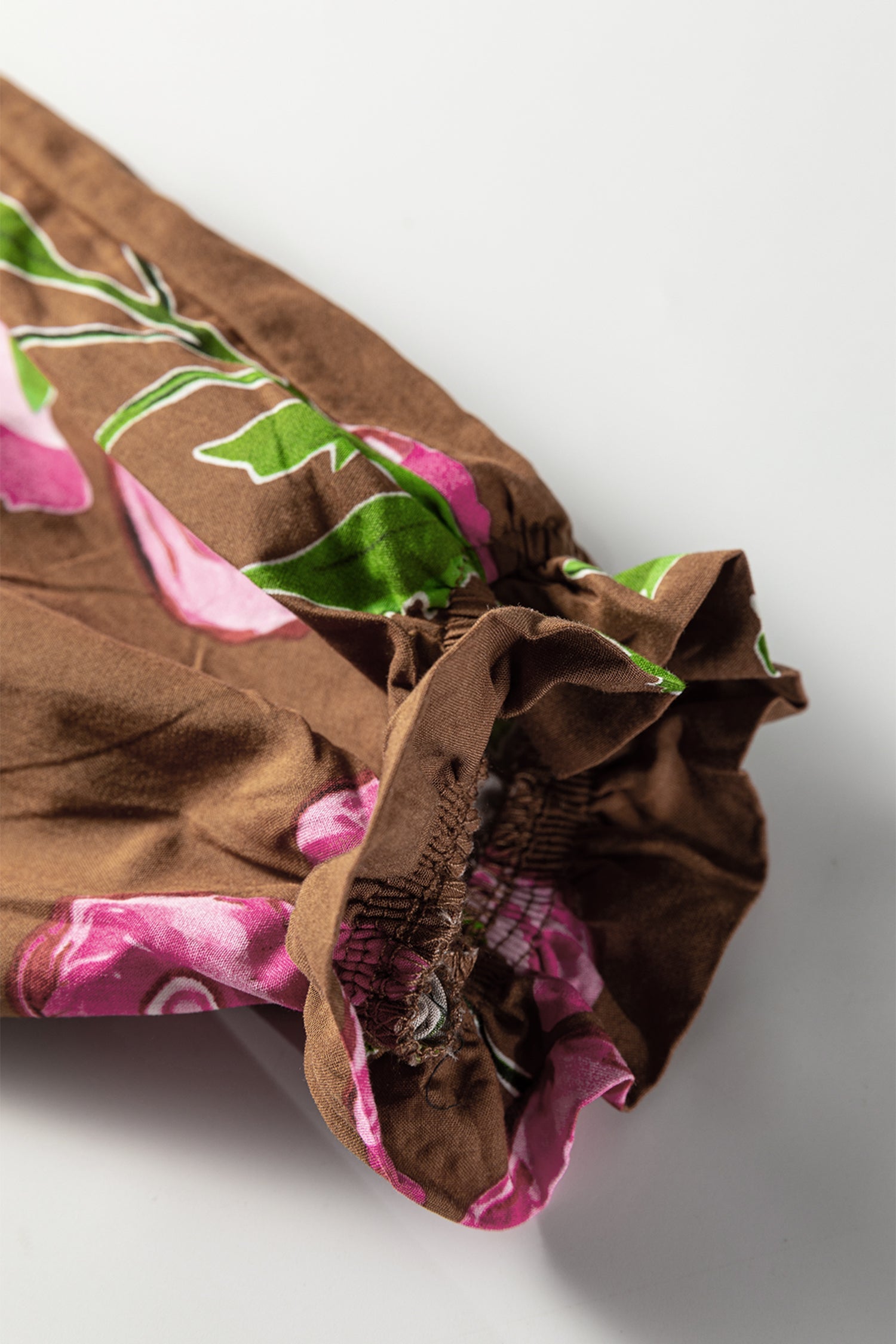 Brown Contrast Floral Print Babydoll Tunic Dress With Ruffled Hem Puff Sleeve Dear-Lover Dropshipping