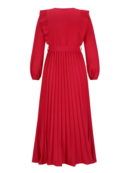 Pleated Surplice Tie Waist Maxi Dress.