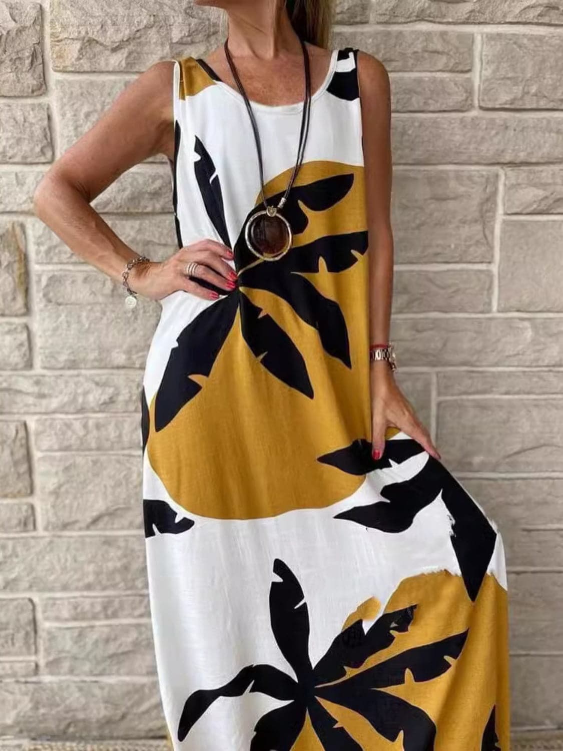 Printed Round Neck Mini Tank Dress.