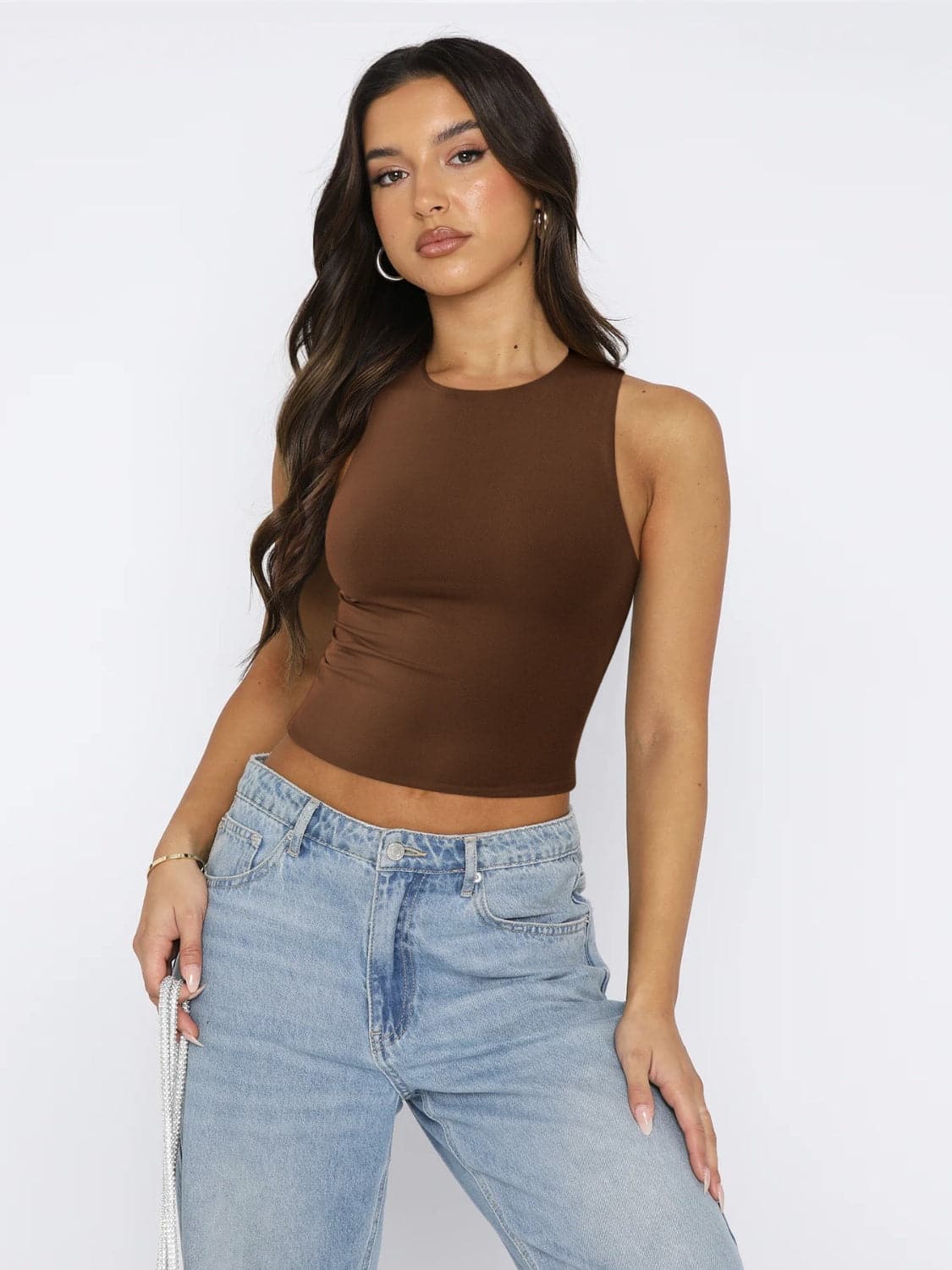 Round Neck Cropped Tank.