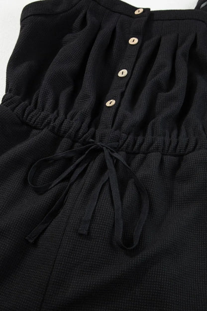 Knotted Straps Button Textured Drawstring Jumpsuit