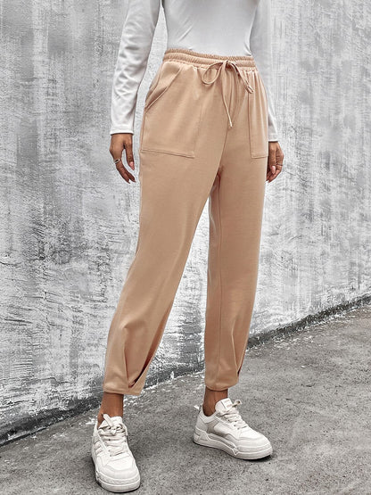 Drawstring Straight Pants with Pockets.