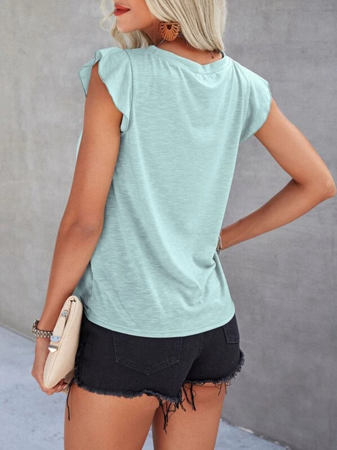 Sheer ruffled cap sleeve tee